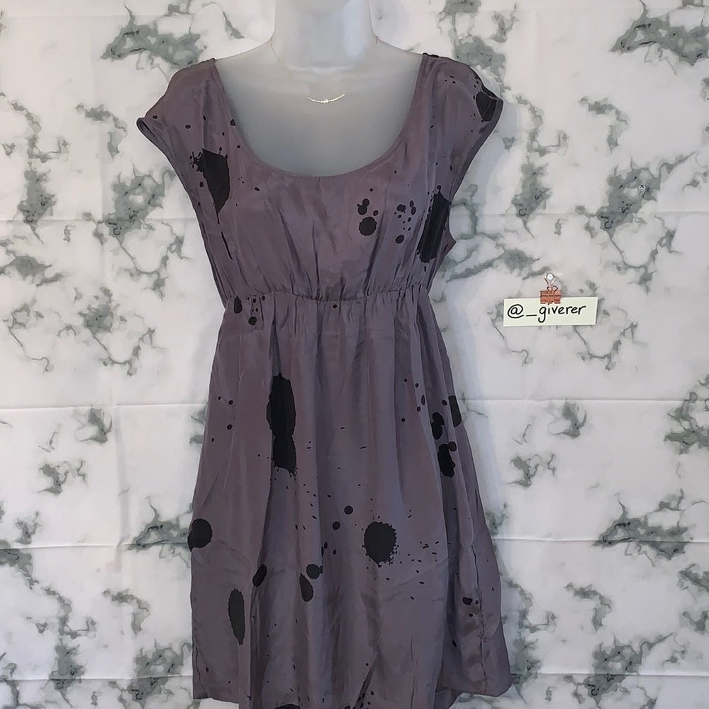 Large Yellow Is Gold Gray 100% Silk Ink Blot Dress